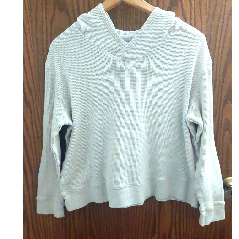 Stars Above Waffle Knit Hoodie Womens Large Cream Thermal Pullover Lounge Top